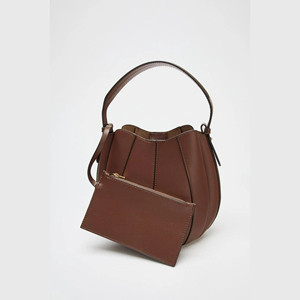 Stitched <b>Patchwork</b> Drawstring PU Women Bucket Tote <b>Bag</b> Fashion Daily Crossbody Shoulder Handbag - Product Image 3