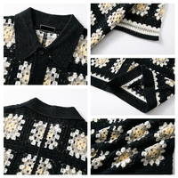 Maßgefertigtes Durchbrochenes Häkelblumen-Strick-Herren-Poloshirt Modisches Lässiges Umlegekragen Einreihiger Herren-Strickcardigan