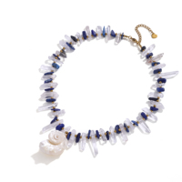 Collier Pendentif Coquillage Naturel, Conque, Ange, Aigle, Pierre de Lune Irrégulière, Quartz Clair, Lapis Lazuli, Perles, Accessoire Énergétique de Guérison