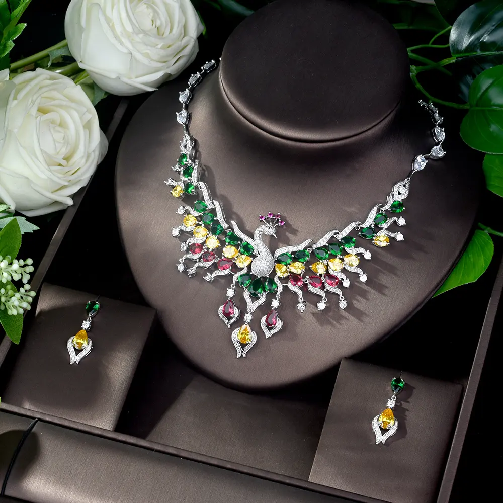 2021 Dubai hot selling peacock jewelry set wedding accessories jewelry women