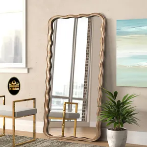مرآة حائط طويلة بطول كامل لها إطار خشبي كبير وجودة عالية للبيع بالجملة لديكور غرفة المعيشة