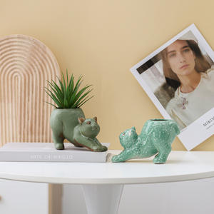 Pot de fleurs en céramique miniature personnalisé, moderne et créatif, motif dessin animé mignon, fait au four, bronze, vert, rose, bleu, petit animal chat - Product Image 3