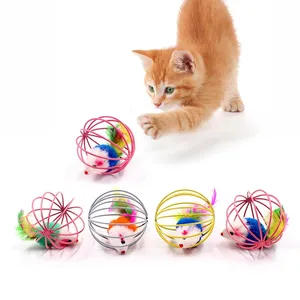 Venta al por mayor de suministros para mascotas, juguetes para gatos, ratones en jaulas, bolas de ratón de felpa, soporte divertido para palos de gato