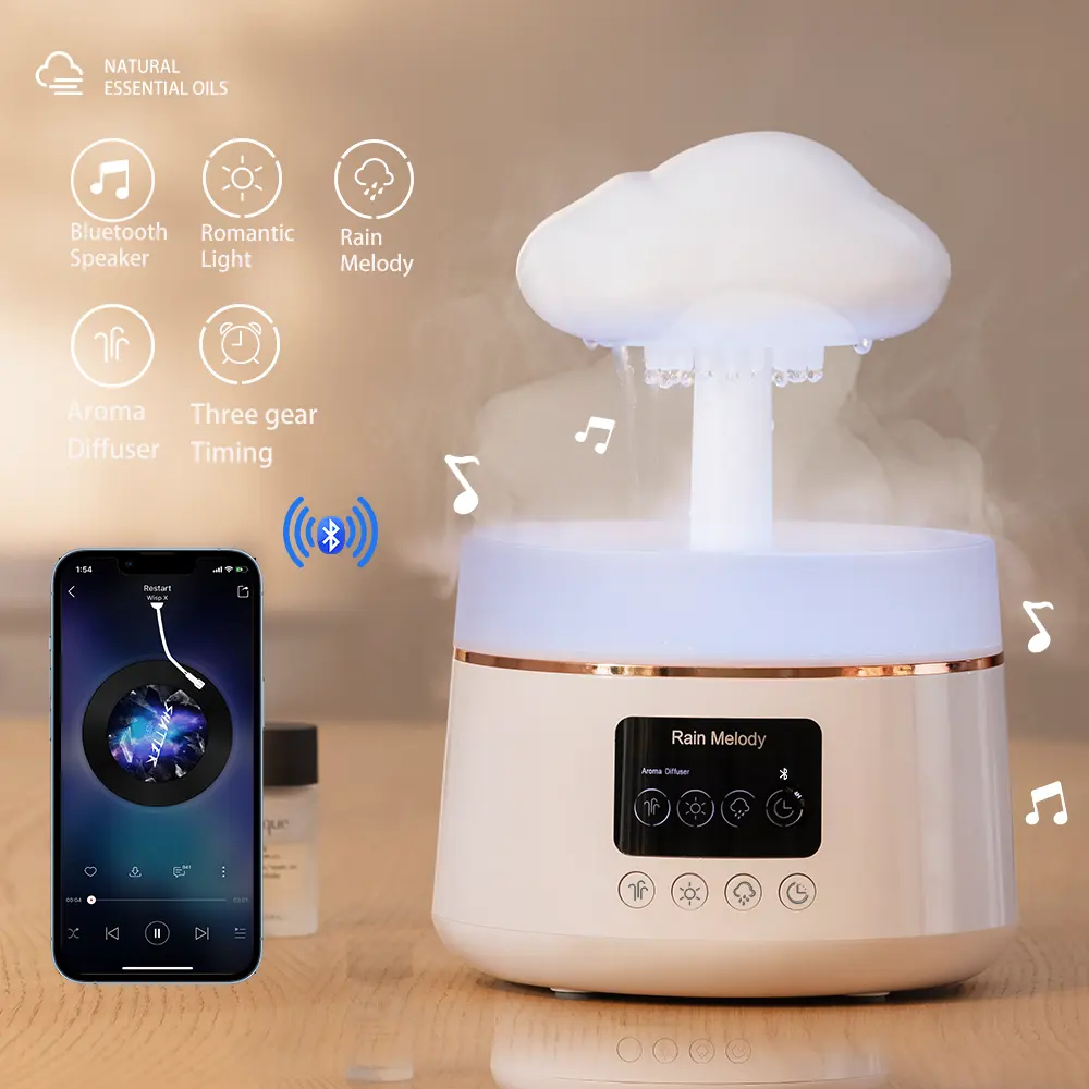 Lampe de table pour chambre OEM goutte à goutte d'eau à distance champignon pluie nuage h2o humidificateur d'air avec haut-parleur intelligent