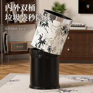 Retro Metal Cylindrical Trash Can Large Size Indoor Use For Living Room Kitchen Bedroom Bathroom Home High End Design - Product Image 2