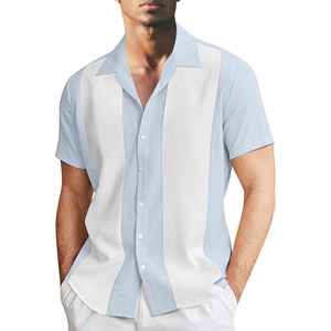 RNSHANGER Fashion Men's Stripe <strong>Shirts</strong> <strong>Vintage</strong> <strong>Bowling</strong> Hawaiian Short Sleeve Slim Fit <strong>Shirt</strong> Polyester Lapel Collar Male <strong>Shirt</strong> - Product Image 2
