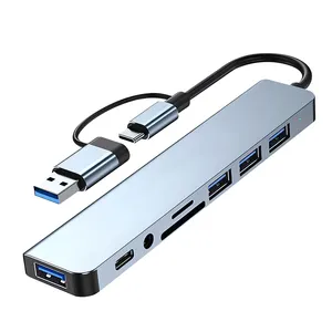 SIPU Type-c & USB 2つのインターフェイスSD/TF8-in-1ハブエクステンダー多機能ドッキングステーション