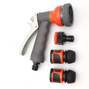 Conjunto de pistolas de agua ajustables para riego de césped, 7 funciones, boquilla de plástico ajustable, juego de pistola pulverizadora de agua para trabajos de jardín