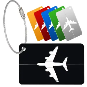 Tag perjalanan Logo kustom kualitas tinggi dengan kartu ID tali logam untuk koper bentuk pesawat 2D tempat kartu nama bagasi