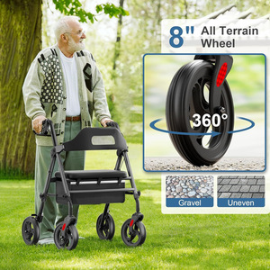 Foldable <b>Rollator</b> <b>Walker</b> with Seat for Seniors Heavy Duty Height Adjustable Mobility Walking Aid with Anti Slip Wheel Brake - Product Image 5