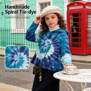 Felpa per Bambini Tie-Dye Tinta a Mano HuaYi con Certificazioni GOTS e OEKO-TEX |   Top corto in <span class=keywords><strong>pile</strong></span> a maniche lunghe con bordo arricciato |   Abbigliamento Casual Carino - Product Image 1