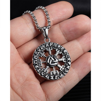 Rétro nordique ethnique Viking Rune boussole pendentif collier en acier inoxydable hommes personnalisé Punk Viking collier bijoux