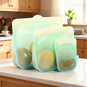 Bolsa de almacenamiento de alimentos con tapa rectangular y cremallera, de silicona de grado alimenticio, reutilizable para viajes y camping - Product Image 2