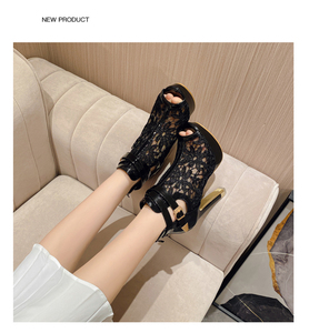 Nouvelles sandales à talons hauts en dentelle pour femmes, avec boucle de ceinture, bout ouvert, plateforme ajourée, pour l'été et les soirées, grandes tailles, chaussures pour femmes 2023 - Product Image 3