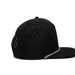 Custom Logo & Color 5 Panel Structured Perforated Laser Cut Black <b>Snapback</b> <b>Cap</b> With Rope Vietnam Made Casual Headwear for Adult - Product Image 4