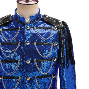 Veste de scène à sequins pour <span class=keywords><strong>homme</strong></span> avec chaîne à pampilles, <span class=keywords><strong>tenue</strong></span> de performance pour DJ, animateur, chanteur, soirée en boîte de nuit - Product Image 4