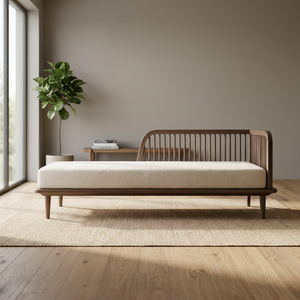 Solid Mindi Wood <b>Sofa</b> <b>Bed</b> Rattan Open Weaving Upholstered Fabric Modern Living Room Home Hotel Furniture - Product Image 3
