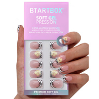Faux ongles carrés courts en gel souple avec colle, vente en gros, faits main, motif floral de luxe, French manucure, fournitures d'ongles à presser de qualité supérieure