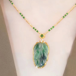 Collana con Ciondolo in Giada Hetian Verde Stile Cinese con Catena Luccicante <span class=keywords><strong>per</strong></span> Donne e Ragazze, Gioiello Portafortuna - Product Image 3