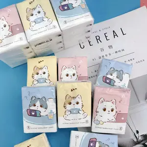 Senwen Happy Cat Mouchoirs en papier Vierge Pâte de bois Poche Boîte de <span class=keywords><strong>cube</strong></span> en tissu 9 paquets 3 plis 8 feuilles Joli chat <span class=keywords><strong>Mouchoir</strong></span> en tissu - Product Image 1