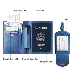 Porta Pasaporte de PU con Diseño Cruzado, Funda para Pasaporte con Ranura para Tarjetas de Crédito, Juego de Porta Pasaporte y Etiqueta para Equipaje - Product Image 2