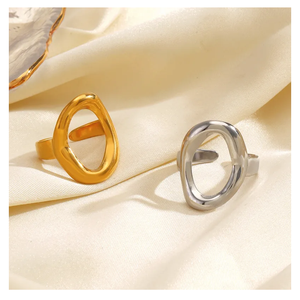 Bagues tendances en acier inoxydable pour femmes Bagues d'ouverture creuses étanches à double couche plaquées or 18 carats - Product Image 3