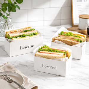 Boîtes à emporter en papier kraft blanc de qualité alimentaire pour hot-dogs, beignets, sandwichs, burgers, toasts et pains, pour restaurants et chaînes de restauration rapide - Product Image 3