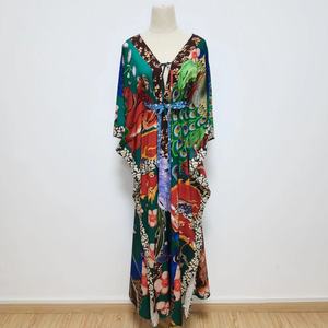 Print Strand Maxi Jurk Met Riem Tuniek Vakantie Gewaad Vrouwen <span class=keywords><strong>Bikini</strong></span> Cover Ups Sexy Strandkleding Lange Jurk - Product Image 5
