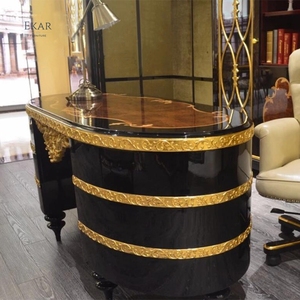Gaya Italia Klasik Ukiran Tangan Kayu Solid Oval Cat Mengkilap Hitam Antik Rumah Meja Kantor - Product Image 2