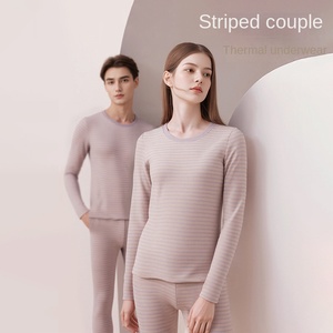 <span class=keywords><strong>Conjunto</strong></span> de <span class=keywords><strong>Ropa</strong></span> <span class=keywords><strong>Interior</strong></span> Térmica para Parejas, Hombre y Mujer, Poliéster y Elastano, Antibacteriana, Gruesa, a Rayas, Otoño, Personalizable - Product Image 2