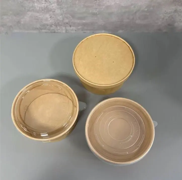 Customized disposable kraft paper bowls take out packaging tetragonum shape fast food salad bowl lunch containers with lids