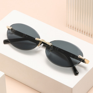 <b>Sunglasses</b> Oval Frameless Unisex TR Metals PC Lens UV400 Category 1 Light Colored For <b>Round</b> Faces - Product Image 1
