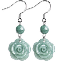 Natürliche A-Klasse Jade Bohnengrün Rosenblüten-Ohrhänger S925 Sterling Silber Eisartiger Jade Modische Damenohrringe