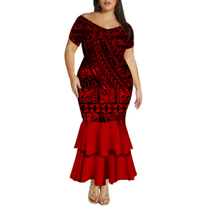 Beste Sale: Off-shoulder zeemeerminjurk op maat, Samoaans Polynesische print, damesjurk met diepe V-hals, visstaart, lange jurk, zomerjurk - Product Image 1