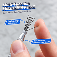 1PC Stylo à ongles en acier inoxydable à 7 aiguilles, pliable, multi-têtes, poignée antidérapante, texture brossée, outil de manucure DIY pour usage en salon