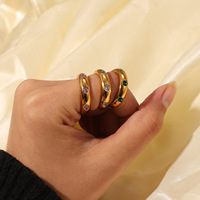 Micro-ensemble rétro en acier inoxydable or 18 carats, bague en zircon vert/rose/blanc, bague d'indexation