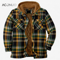 Dernier style de veste bomber formelle pour homme, hiver, coton épais, à carreaux, manches longues, capuche, fermeture éclair, non tissé, coupe-vent, service OEM