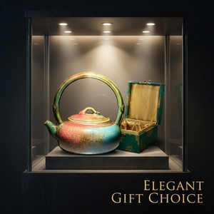 Tetera artesanal de gres con esmalte flambé artístico de horno Jun, asa estilo bambú, y efecto de cambio de color, para té <span class=keywords><strong>Kung</strong></span> <span class=keywords><strong>Fu</strong></span> - Product Image 4