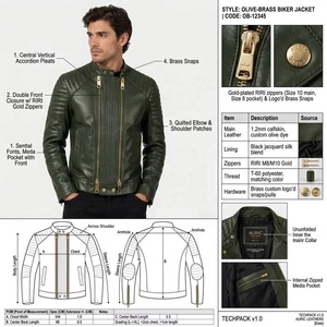 Chaqueta de Motociclista de Piel de Cordero con Doble Cremallera, Diseño Personalizado de Fábrica, Color Verde Oscuro, Hombros Acolchados, Piel Genuina, Venta al Por Mayor - Product Image 3