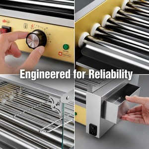 Grill à hot-dogs électrique commercial 110V 220V avec protection anti-éclaboussures en verre pour saucisses, hot-dogs, supérette, snack-bar - Product Image 6