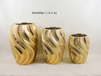Vase à plantes en céramique incurvé doré brillant de luxe - Design élégant et raffiné