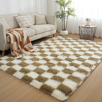 Tapis shaggy noir et blanc abstrait en peluche, écologique, lavable et antidérapant pour chambre à coucher, salon et décoration intérieure