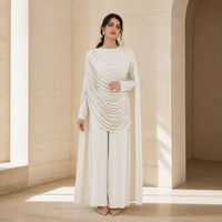 Nouvel ensemble 2 pièces Mexizo : Cape plissée drapée et pantalon uni pour femme musulmane, tenue islamique modeste de Dubaï, disponible en 6 couleurs