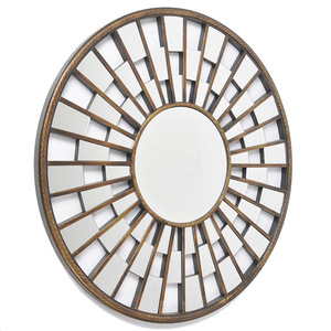 Miroirs muraux décoratifs à <span class=keywords><strong>grand</strong></span> cercle de 84cm, design élégant, <span class=keywords><strong>grand</strong></span> <span class=keywords><strong>miroir</strong></span> mural <span class=keywords><strong>rond</strong></span> <span class=keywords><strong>en</strong></span> <span class=keywords><strong>bois</strong></span> foncé antique <span class=keywords><strong>en</strong></span> or pour le salon - Product Image 3