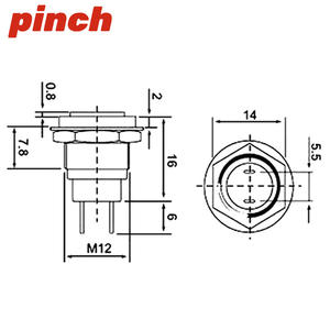 Interruptor de botón pulsador redondo de 12 mm 1NO con reinicio automático, de aleación de zinc IP40 para uso en timbre de puerta - Product Image 2