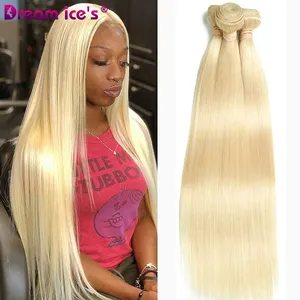 DREAM.ICE'S Raw Russian 613 Virgin Hair Weave Bundles Vendor, Brazilian 100% Raw Unprocessed Human Hair 613 blonde hair bundles
