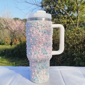 Vente en gros <span class=keywords><strong>de</strong></span> gobelets personnalisés en acier inoxydable <span class=keywords><strong>de</strong></span> 40 oz avec perles et strass colorés, bouteille d'eau isolée - Product Image 2