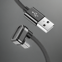 Câble USB en forme de U à 90 degrés, 1 m, chargeur rapide tressé TPE 2-en-1 Micro et Type-C pour mobile et gaming - Noir