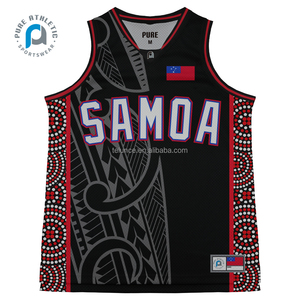 Maillots de basket-ball personnalisés pour hommes, design uniforme maori, impression respirante par sublimation, col en V, maille <span class=keywords><strong>bape</strong></span> noire, Samoa - Product Image 2