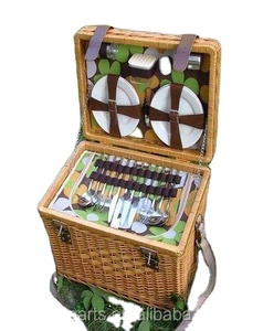 4 person picnic basket with plate glass wicker picnic basket